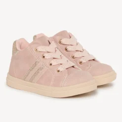 Roze laarsjes met suède-effect, veters met pailletten voor babymeisje