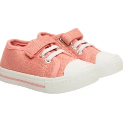 Roze lage sneakers met pailletten, scratch en elastische veters meisjes