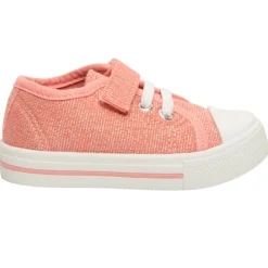 Roze lage sneakers met pailletten, scratch en elastische veters meisjes