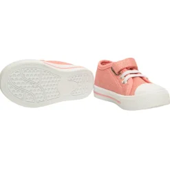 Roze lage sneakers met pailletten, scratch en elastische veters meisjes