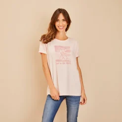 Roze oktober print T-shirt voor dames