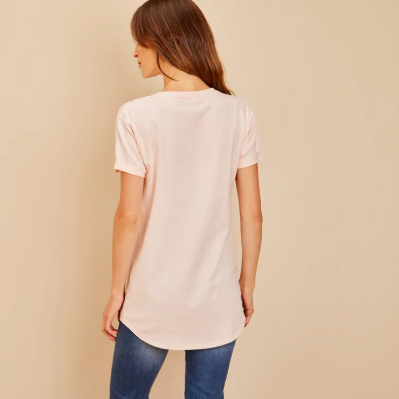 Roze oktober print T-shirt voor dames