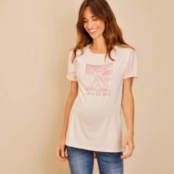 Roze oktober print T-shirt voor dames