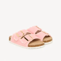 Roze slippers met dubbele gespen en franjes meisjes