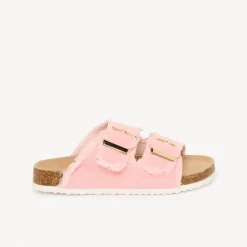 Roze slippers met dubbele gespen en franjes meisjes