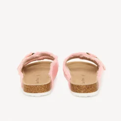 Roze slippers met dubbele gespen en franjes meisjes