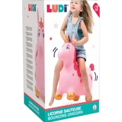 Roze springende eenhoorn met oorhandvatten