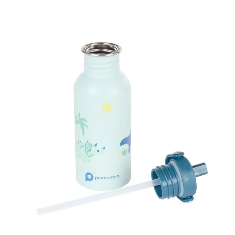 RVS drinkfles met rietje Dino Rigolo - 500 ml