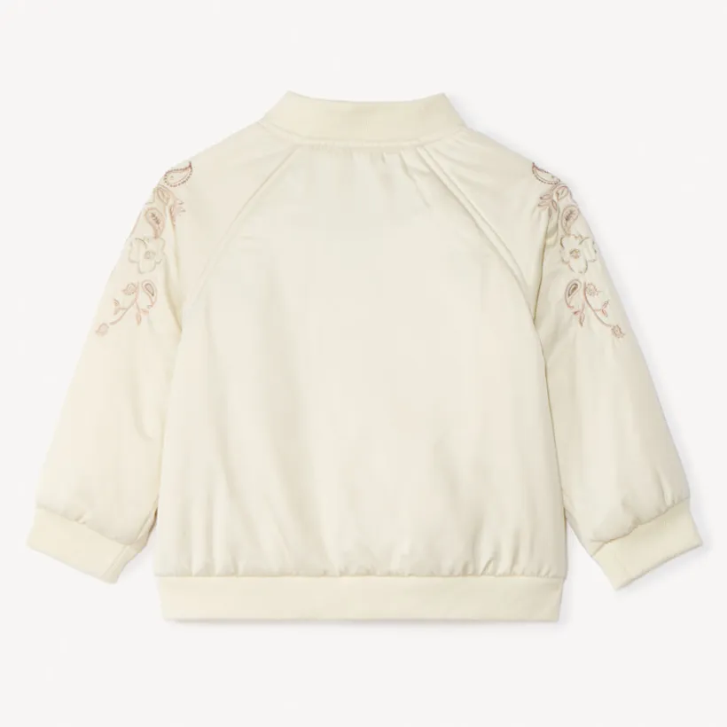 Satin bomberjasje met kasjmier borduursels voor babymeisjes