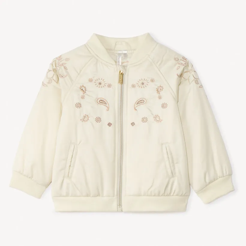 Satin bomberjasje met kasjmier borduursels voor babymeisjes