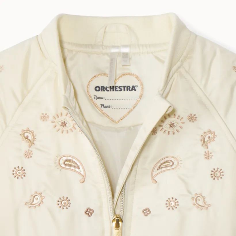 Satin bomberjasje met kasjmier borduursels voor babymeisjes