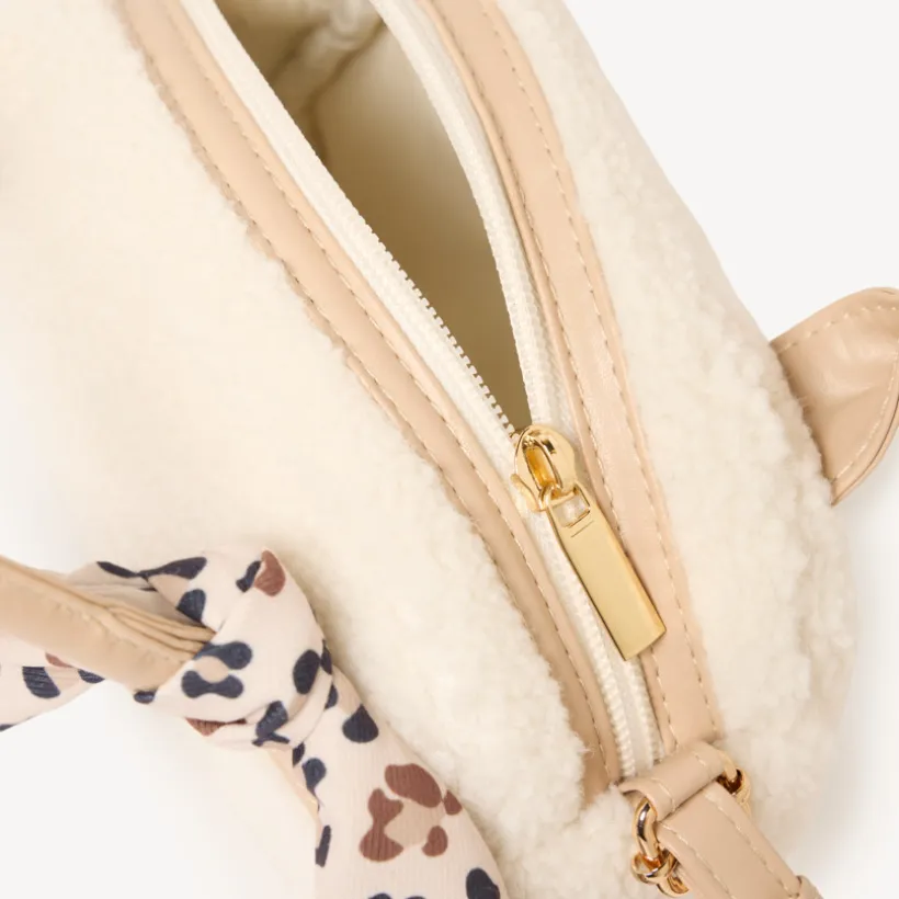 Schoudertas sherpa meisjes met een leopard strik