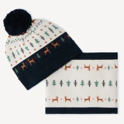 Set bonnetje + gebreide snood in jacquard jongens.