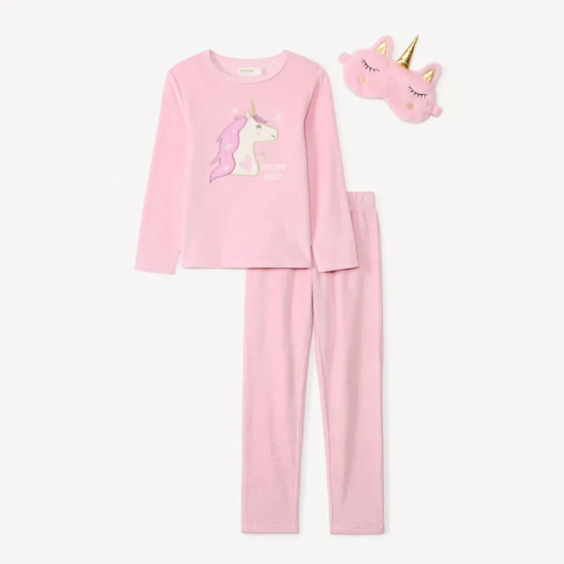 Set 3-delige fluwelen pyjama met slaapmasker meisjes