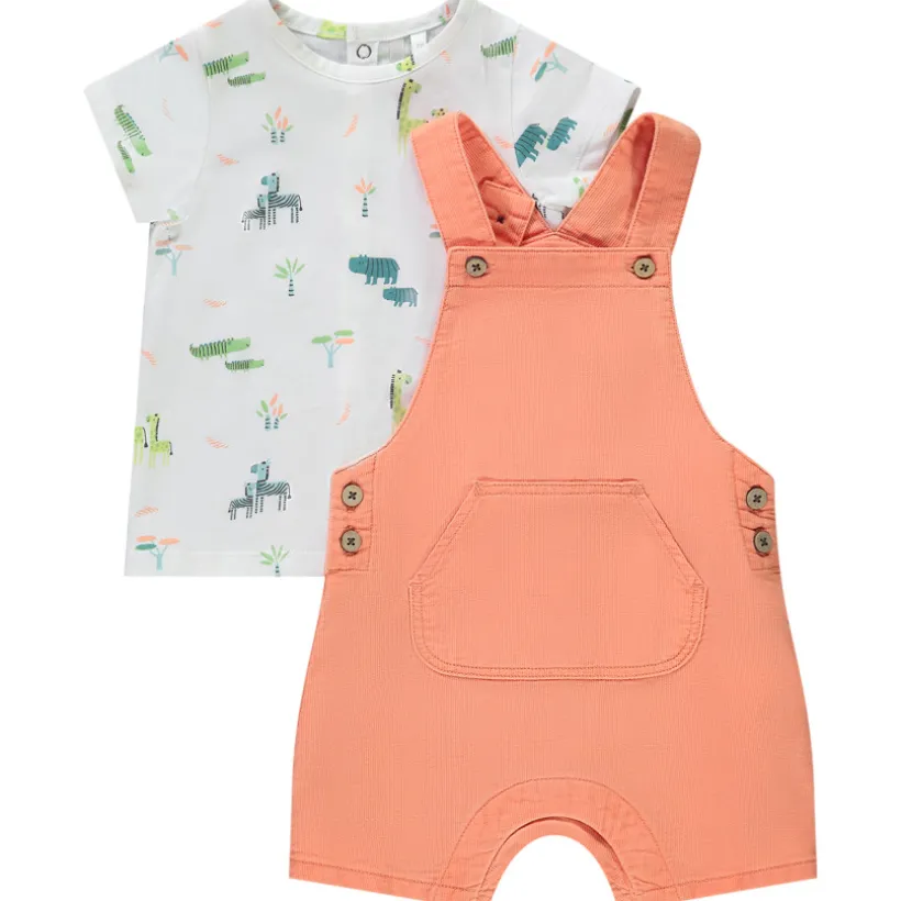 Set 2-delig korte salopette + bedrukt t-shirt voor baby jongen