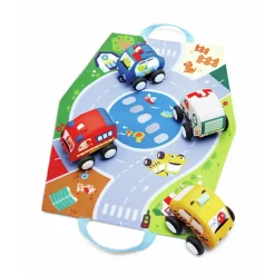 Set de 4 voitures à rétrofriction en tissu avec circuit