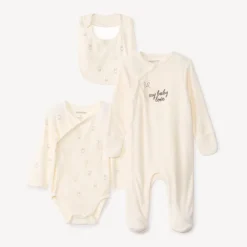 Set geboorte 3-delig My baby love écru met body en pyjama