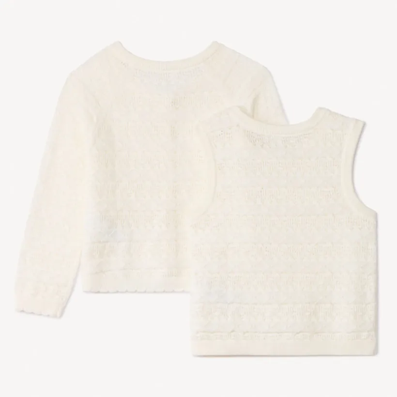 Set gilet en mouwloze trui in fantasiebreisel voor babymeisje