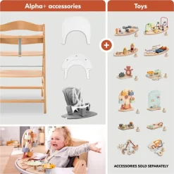 Set Hoge stoel meegroeiend Alpha+&Newborn bouncer & Harnas Natuur/Grijs