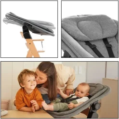 Set Hoge stoel meegroeiend Alpha+&Newborn bouncer & Harnas Natuur/Grijs