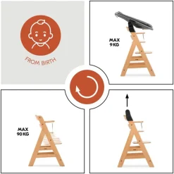 Set Hoge stoel meegroeiend Alpha+&Newborn bouncer & Harnas Natuur/Grijs