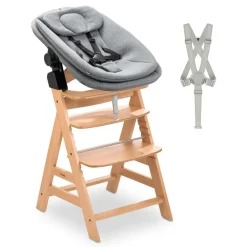 Set Hoge stoel meegroeiend Alpha+&Newborn bouncer & Harnas Natuur/Grijs