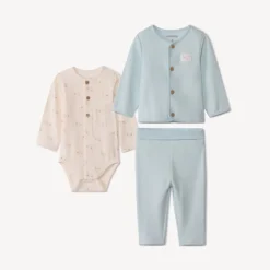 Set jogging, body en jas in honingraatstof voor babyjongens