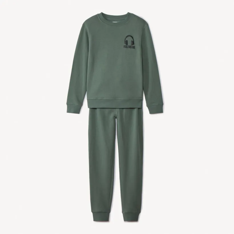 Set jogging in fleece uni kaki jongens