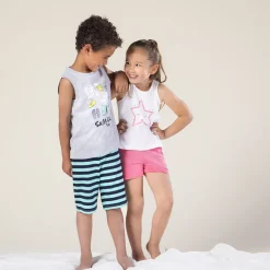 Set met mouwloos T-shirt geest zomer en gestreepte bermuda