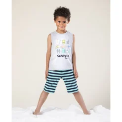 Set met mouwloos T-shirt geest zomer en gestreepte bermuda