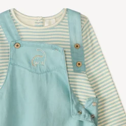 Set met tuinbroek + t-shirt met dino borduursel voor baby jongens