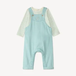 Set met tuinbroek + t-shirt met dino borduursel voor baby jongens