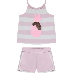 Set mouwloos gestreept fantasie topje met pailletten + short meisjes