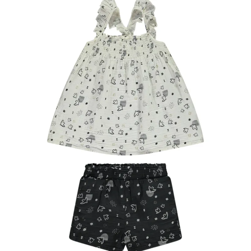 Set Mouwloos Topje + Short Met Fantasieprint Vogels Voor Baby Meisje