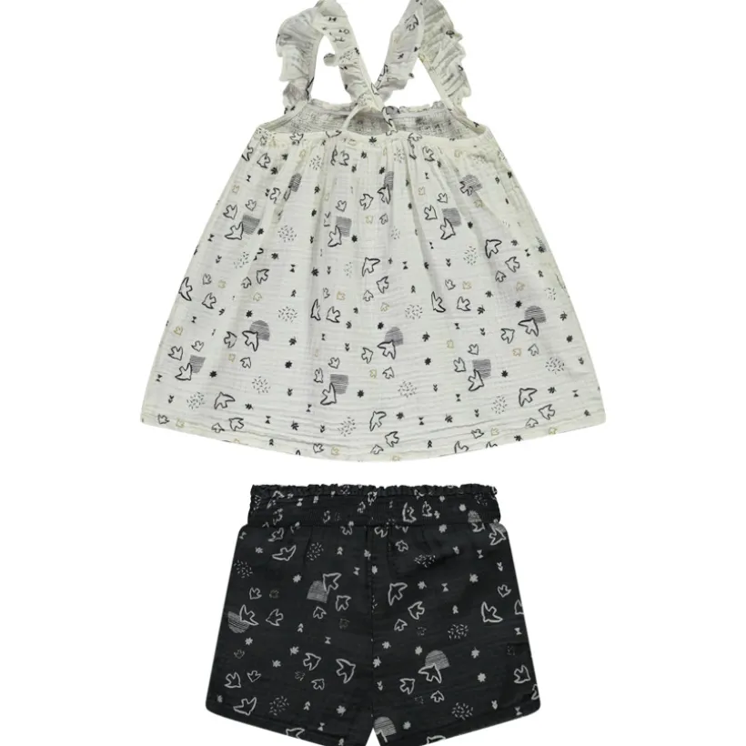 Set Mouwloos Topje + Short Met Fantasieprint Vogels Voor Baby Meisje