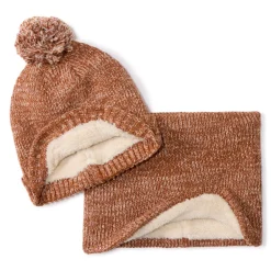 Set muts en snood in gebreide fantasie jongens caramelkleurig met sherpa voering
