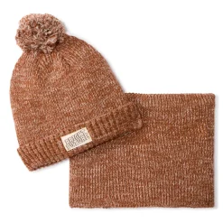 Set muts en snood in gebreide fantasie jongens caramelkleurig met sherpa voering