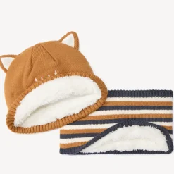 Set muts en snood in gebreid met speels fantasieontwerp voor baby