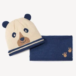 Set muts en snood in gebreid met speels fantasieontwerp voor baby
