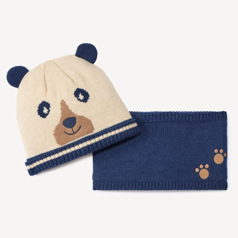Set muts en snood in gebreid met speels fantasieontwerp voor baby