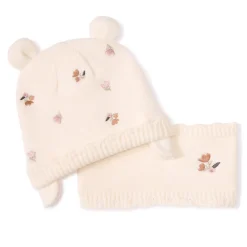 Set muts en snood met geborduurde bloemen voor babymeisje