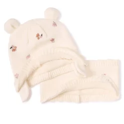 Set muts en snood met geborduurde bloemen voor babymeisje