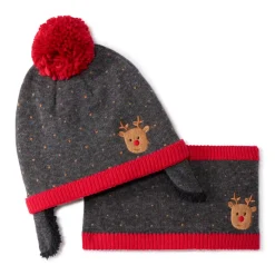 Set muts en snood met pompon en geborduurde kerstkoningin voor babyjongen