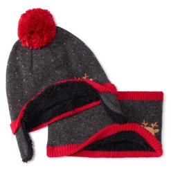 Set muts en snood met pompon en geborduurde kerstkoningin voor babyjongen