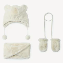Set muts, snood en wanten in sherpa voor babymeisje