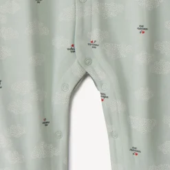 Set naissance 3 pièces Ma maman d'amour voor baby met muts, body met lange mouwen en pyjama in interlock groen met wolkenprint en tekstprint Ma maman d'amour
