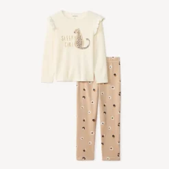 Set pyjama 2-delig in fluweel met luipaardprint meisjes
