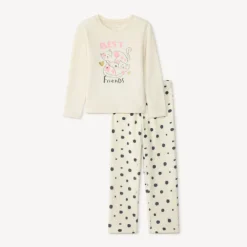 Set pyjama 2-delig sherpa met fantasie kattenprint meisjes