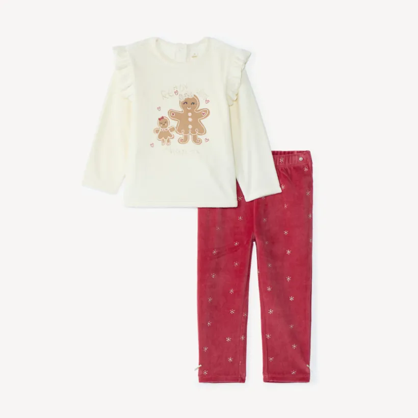 Set pyjama fluweel kerst voor babymeisje met afwerkingen volgens leeftijd