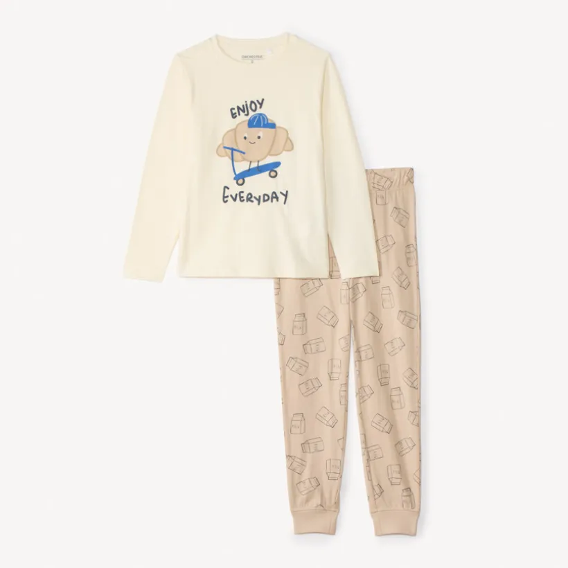 Set pyjama lange in jersey met een maanprint jongens